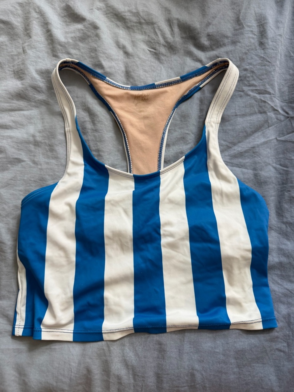 Kortni Jeane Blue & White Vertical Striped Racerback Swimsuit Crop Top Small